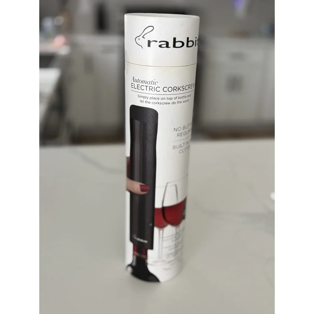 Rabbit Automatic Electric Corkscrew Wine Bottle Opener Black Open Box